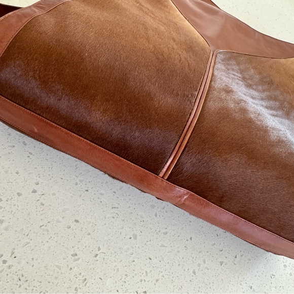 Vintage Leather Satchel with Fur Hide Panels - Picture 6 of 10